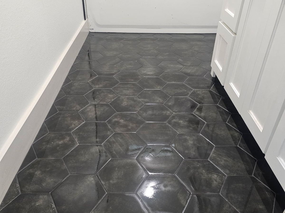 Black hex tile floor