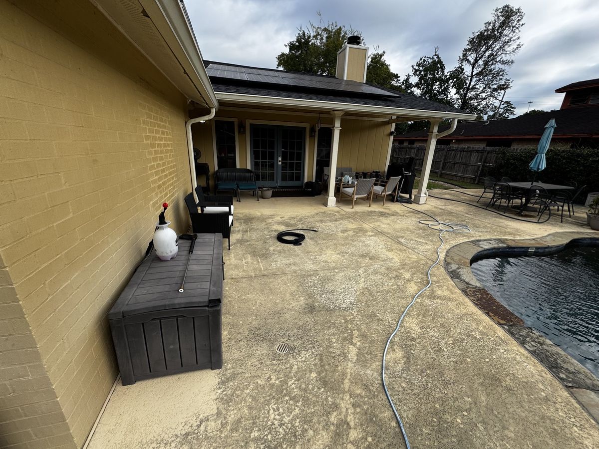 Pool deck and patio before washing