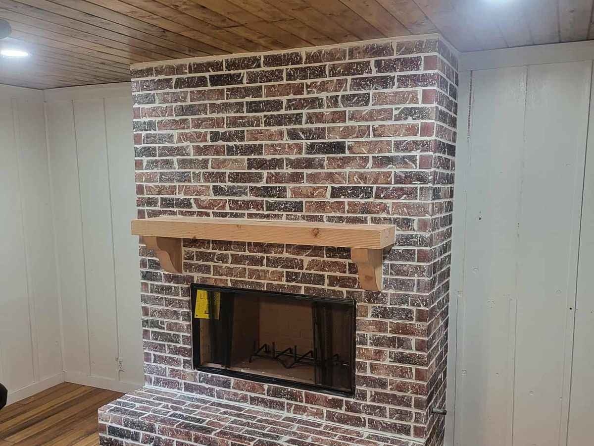 Brick fireplace and mantel